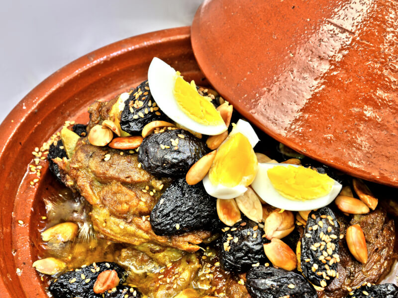Close up of traditional Moroccan Lamb Tagine with Prunes